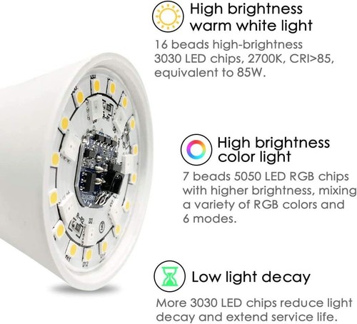 LED Light Bulbs 85W Equivalent 1200lm, RGB Color Warm White, Multi, Rgb - Picture 5 of 7