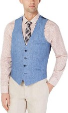 Bar III Suit Vest Mens Size Medium 36-38R Blue Solid Slim-Fit Linen