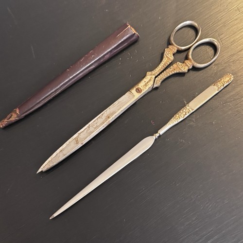 Antique 1894 Ornate Scissors & Letter Opener Set w/ Case Made in USA - Picture 9 of 18