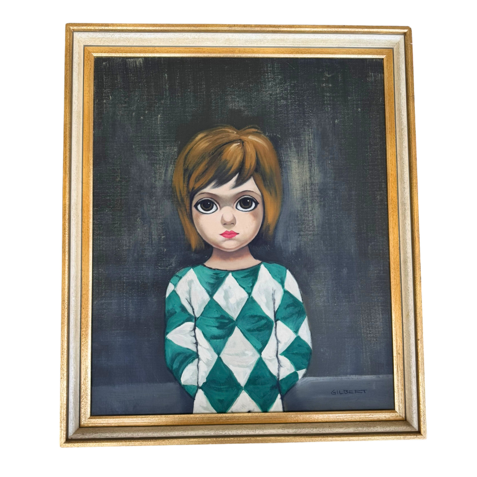 Vintage Margaret Keane Style Big Eyes Painting of a Girl Oil on Canvas Signed
