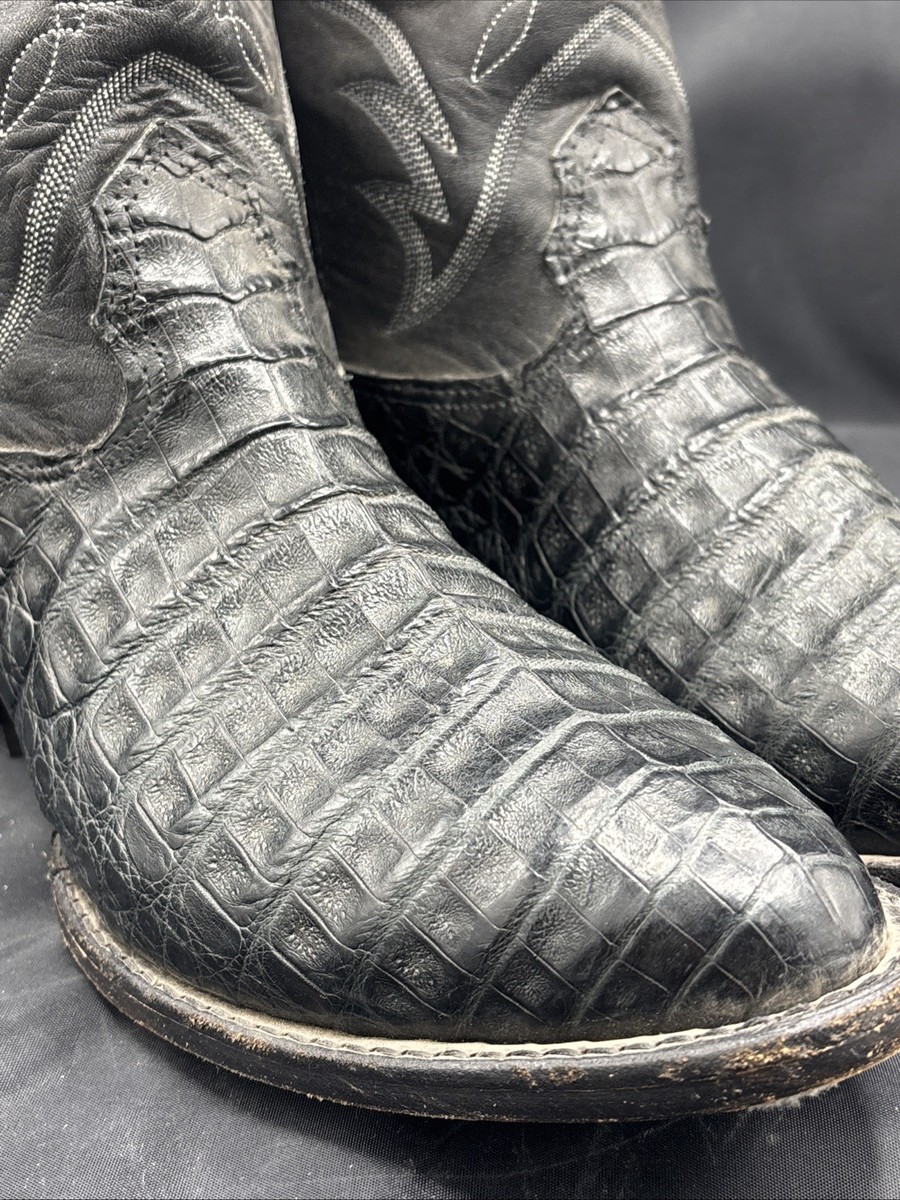 Larry Mahan Leather Alligator Black Cowboy Boots 9 XE Men's Caiman