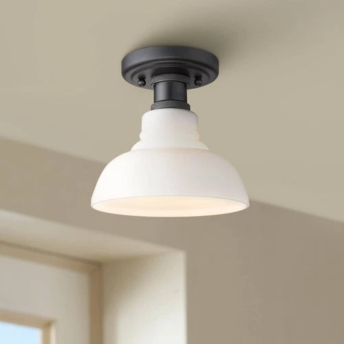 Golden Lighting Carver 7 1/2" Wide Black and Milk Glass Ceiling Light - Picture 1 of 5