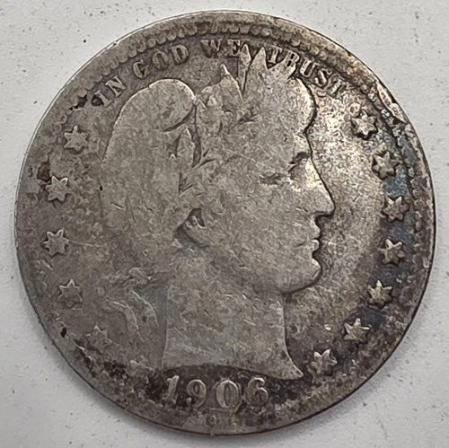 《Silver》1906-O USA BARBER QUARTER -- .1808 OZ of SILVER!!!