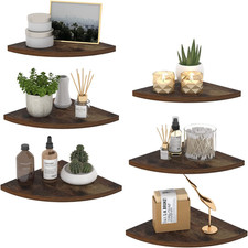 HORLIMER 6 Pack Wall Mount Floating Corner Shelf, Rustic Wood Corner Wall Shelve