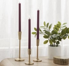 x12 Threshold 10" Purple Ribbed Unscented 3 4pk Taper Candle Set Burn Time 6hr