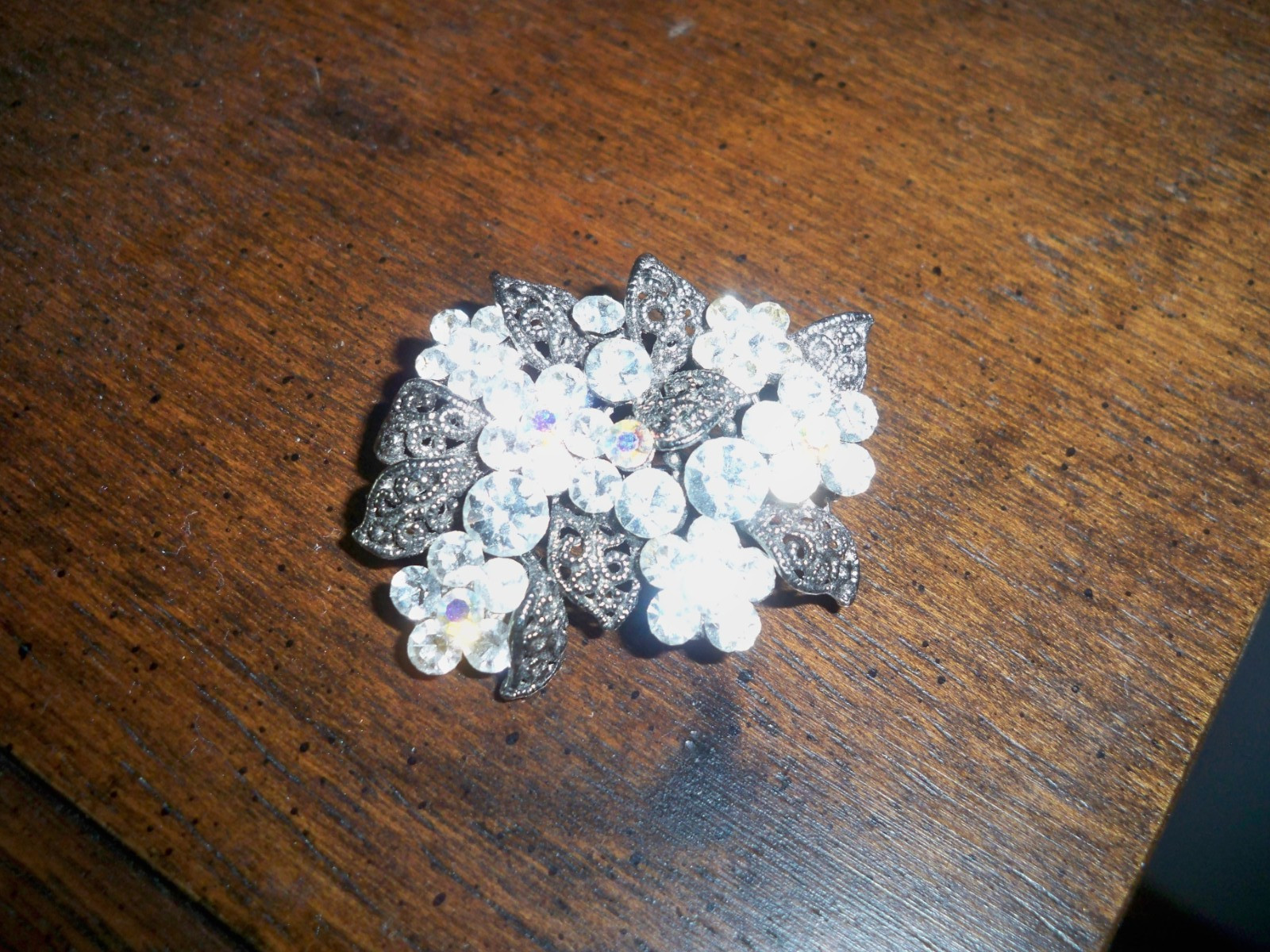 Silvertone Scrollwork and Rhinestones Fashion Bro… - image 8