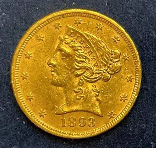 1893 $5 Liberty Head Half Eagle Gold Coin Pre-1933