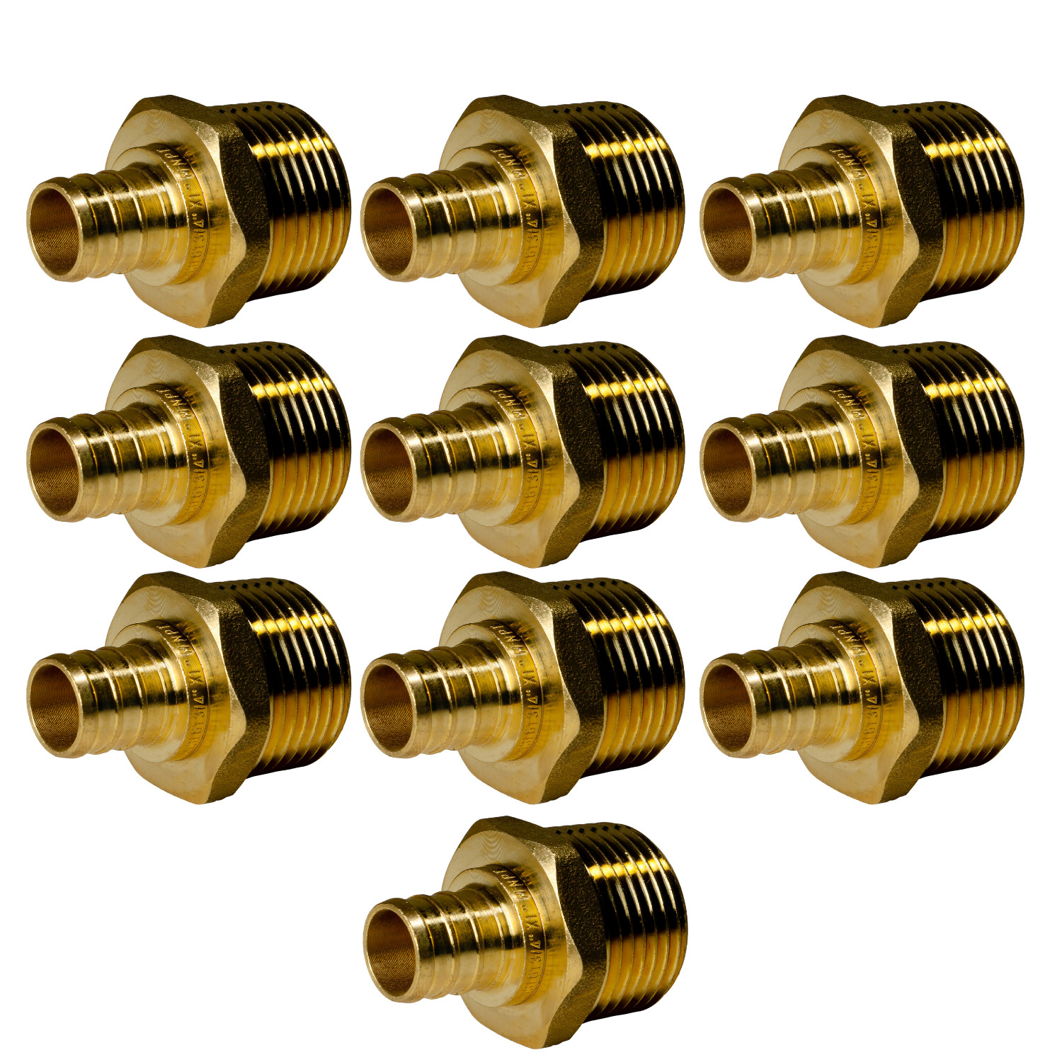 10 Pack  XFITTING 3/4" PEX-B Barb x 1" Male NPT Adapter, Lead Free Brass