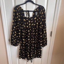 SO Floral Print Dress Square Neck Long Sleeve Tiered Mini Dress Size XLTie Back