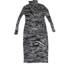 Nine West Zebra Striped Mesh Maxi Dress Turtleneck M Maximalist Chic Sexy Baddie