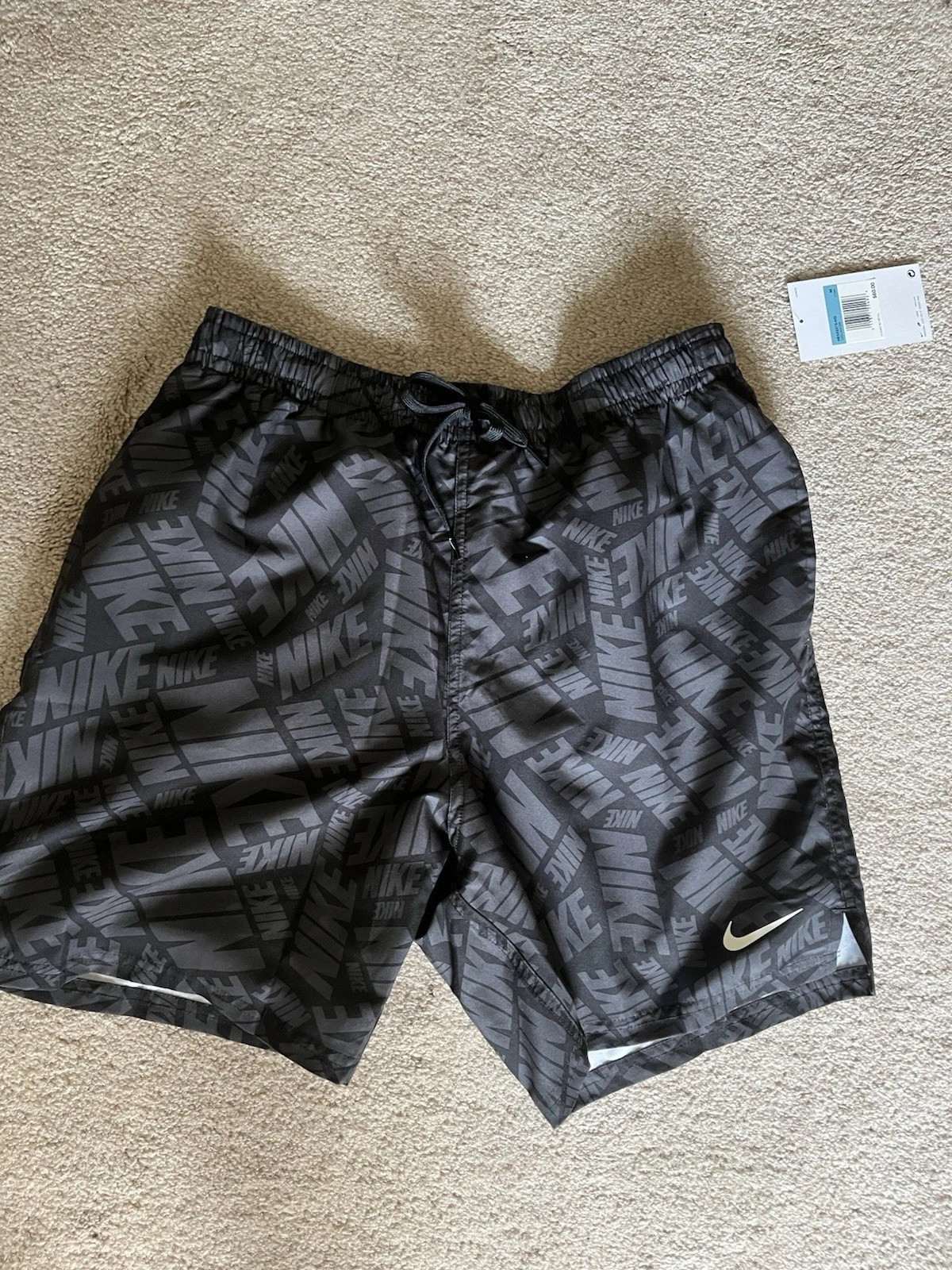 NWT Nike Swim Men's Hydrastrong Medium Swim Trunks Black Monogram Style