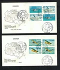 Canada #969-972, 1982 Bush Planes 2 Plate Blocks, 2 SKM / Butler cachet FDCs VF