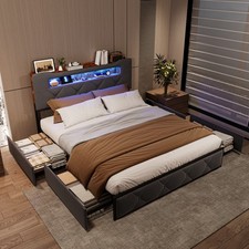 Polsterbett 140x200cm Bettgestell mit Lattenrost Stauraumbett USB LED Doppelbett