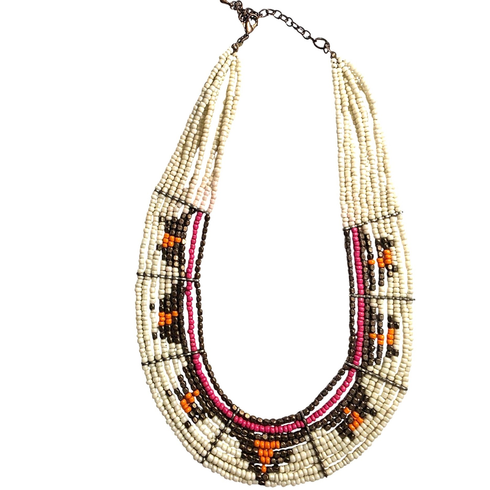 Statement Necklace beaded multistrand tribal Mult… - image 2