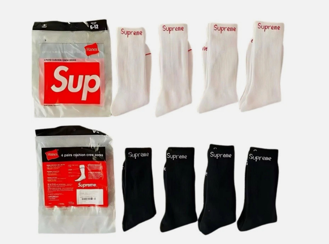 Supreme Black/WHITE  Crew Socks 8-Pack Size 6-12 NWT Authentic