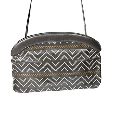 Vintage FC W Designs Leather Shoulder Bag Chevron Pattern Women Brazil Made