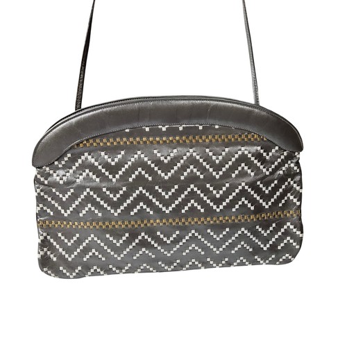 Vintage FC W Designs Leather Shoulder Bag Chevron Pattern Women Brazil Made - Image 1