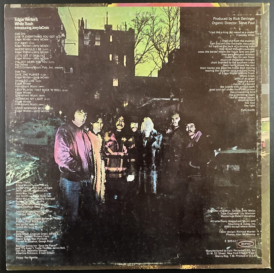 Withe Trush Edgar Winter Edgar Winter's White Trash Vinyl LP Album Epic 1971 Tested ...