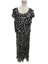 Jacques Vert Black  White  Silk  Dress Size 22 Away Length  49”