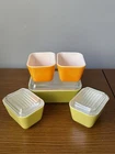Vintage Pyrex Refrigerator Dish Set Yellow Orange Green Glass Lids Mid Century
