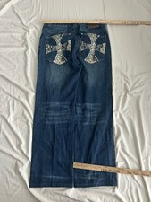 Jeans Ecko UNLTD Chrome Hearts taglia 36 denim gamba larga incrociata grunge JNCO BAGGY