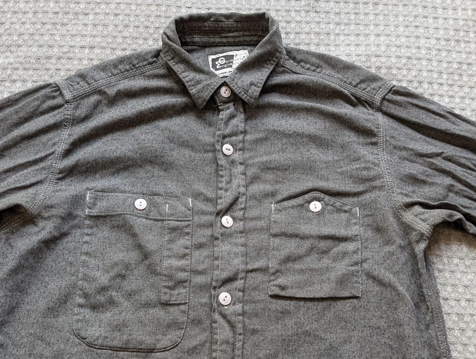Рубашка мужская Engineered Garments небольшая серая фланелевая рабочая одежда сделано в США - Изображение 2 из 4