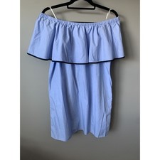 J Crew Womens Dress Small S Blue Chambray Off the Shoulders Cotton Mini Beach