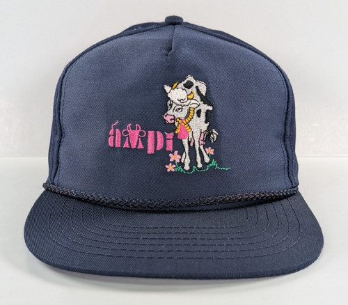 Vintage AMPI Dairy Producers Hat Cap Snapback Adult Blue Rope Trucker Cow Farm