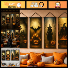 Large Spooky Witch Pumpkin Banner Set - 4 Pack, 47x16 Inch Halloween Decor, Phot