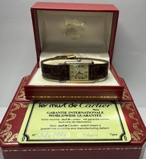 Vintage 1983 Cartier Tank Must De Argent Quartz Org. Leather Band Watch Card Box 11