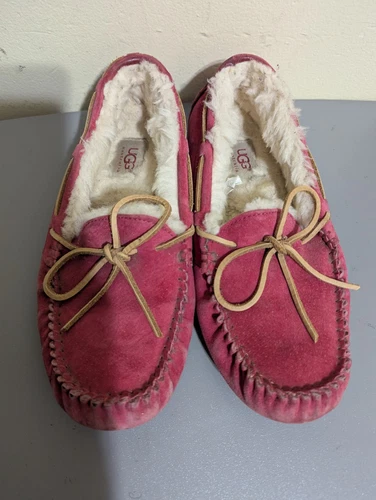 Scarpe mocassino UGG donna taglia 8 foderate in pelliccia rosse SN 5612