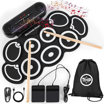Electronic Drum Set 9 Pad, Portable Roll up Drum Kit with USB MIDI & Bluetooth,