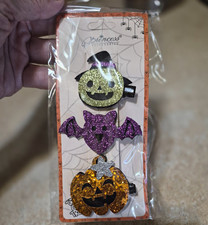 Princess Accessories Halloween Glitter Hair Clips Pumpkin Bat Set of 3