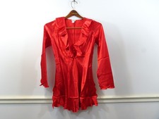 Fredericks of Hollywood Lingerie Red Satin Ruffle Negligee Nightgown Size S NEW