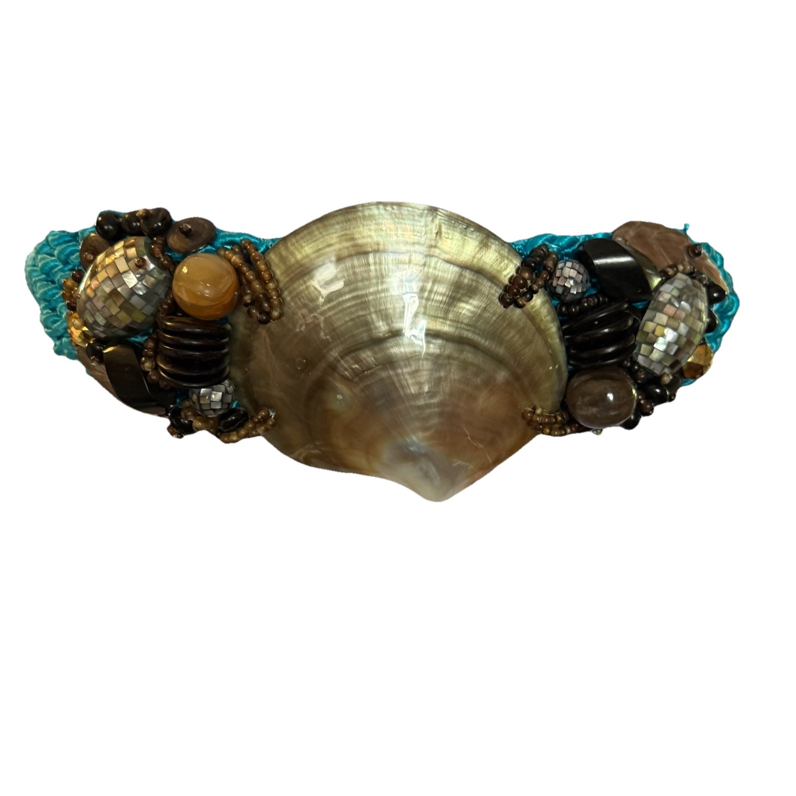 Twisted Blue Cord Statement Shell Beaded Women’s … - image 1