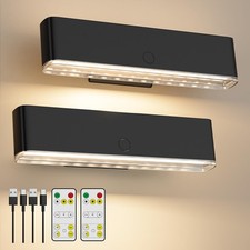 Battery Operated Wall Sconce Set of 2 Wireless Lamp 2-Pack, Black
