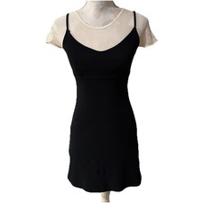 Vtg A.B.S Black Dress Mesh Under Top Petite Y2K Midi 90s Fairy LBD Academia