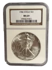1986-American Silver Eagle $1 Dollar Coin One Troy Ounce 0.999 Fine NGC MS69