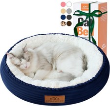 Zerbuger 20in Washable Cat Beds for Indoor Cats - Round Small, Navy Blue