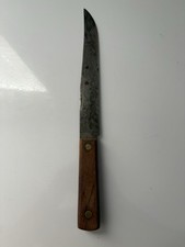 Vintage 8 Inch Blade Wooden Handled Steel Knife Unknown Origin Sold As Is