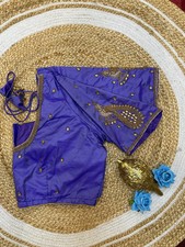 46” Size 16 Aari Worked Sari Blouse Indian Saree Top Silk Lavender/ Purple B195