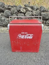 Vintage Coca-Cola Red Metal Ice Chest Cooler 1940-1950s Patina