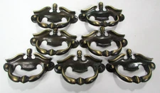 7 x Vtg National Lock Two Tone Brass Antique English Center Drawer Fixed Pull