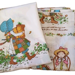 Vintage Holly Hobbie Pillowcase Double Side & Twin Flat Sheet American Greetings