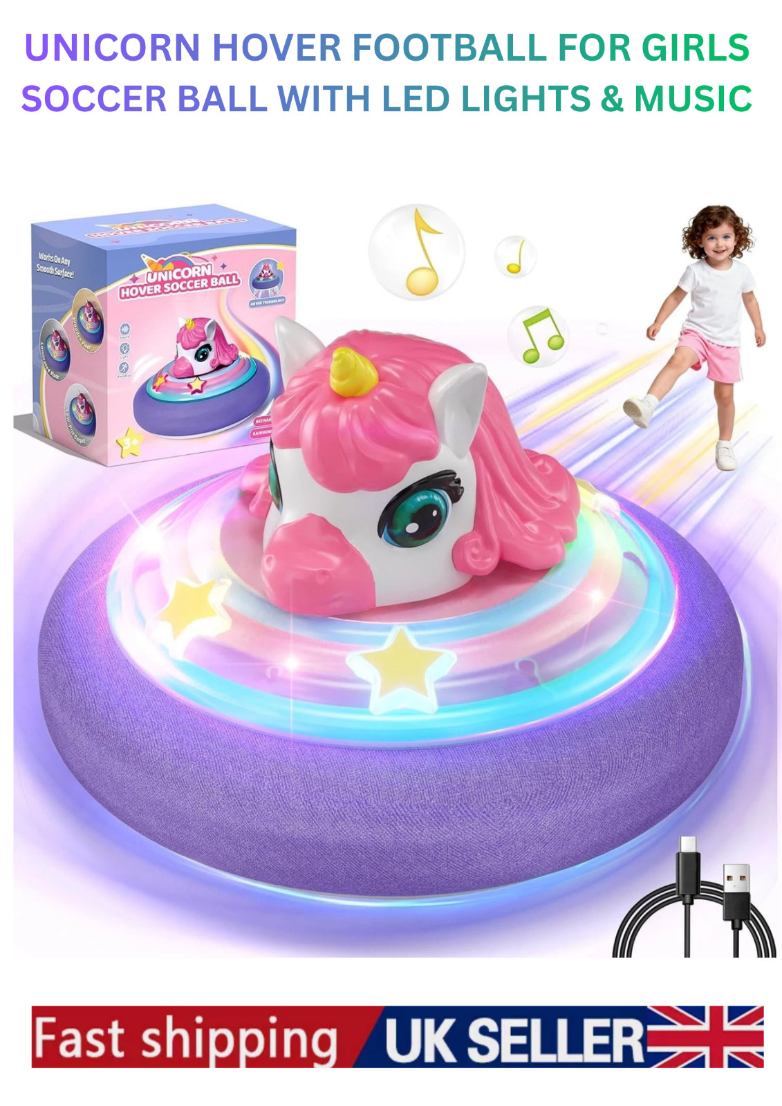 Unicornio Flotador Fútbol Niñas Juguetes Edad 3-12, Pelota Interior Iluminada con Regalos de Música