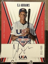 2019 Panini USA Baseball Stars & Stripes Black Ink /499 CJ ABRAMS AUTO RC