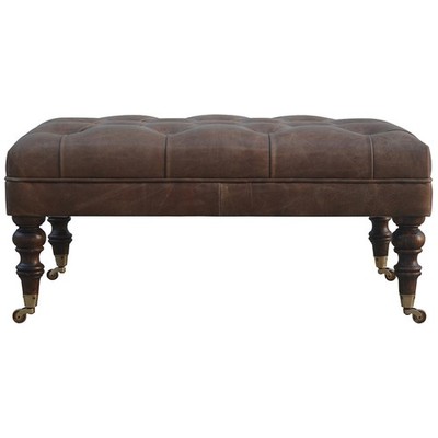 Buffalo Teal Leather Ottoman with Castor Legs