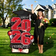 2026 Graduation Yard Sign, 47.2 Inch Red Lawn Sign with Metal Stand, Outdoor ...