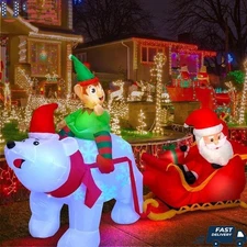 9.5FT Christmas Inflatable Decorations Santa Polar Bear Sleigh Yard Lights Set