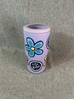 Life Is Good Slim Can Cooler Stainless Steel Purple Daisy